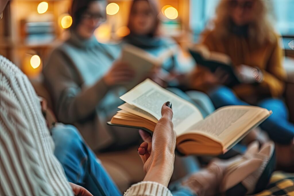Libro abierto en un encuentro de lectura